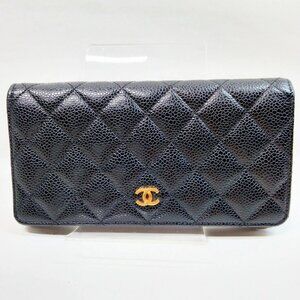 Authentic Chanel Long Wallet Black Caviar Skin mn480-020626
